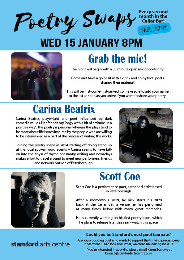 Poetry Swaps kicks off for 2020 on Wednesday January 15th from 8pm in Stamford